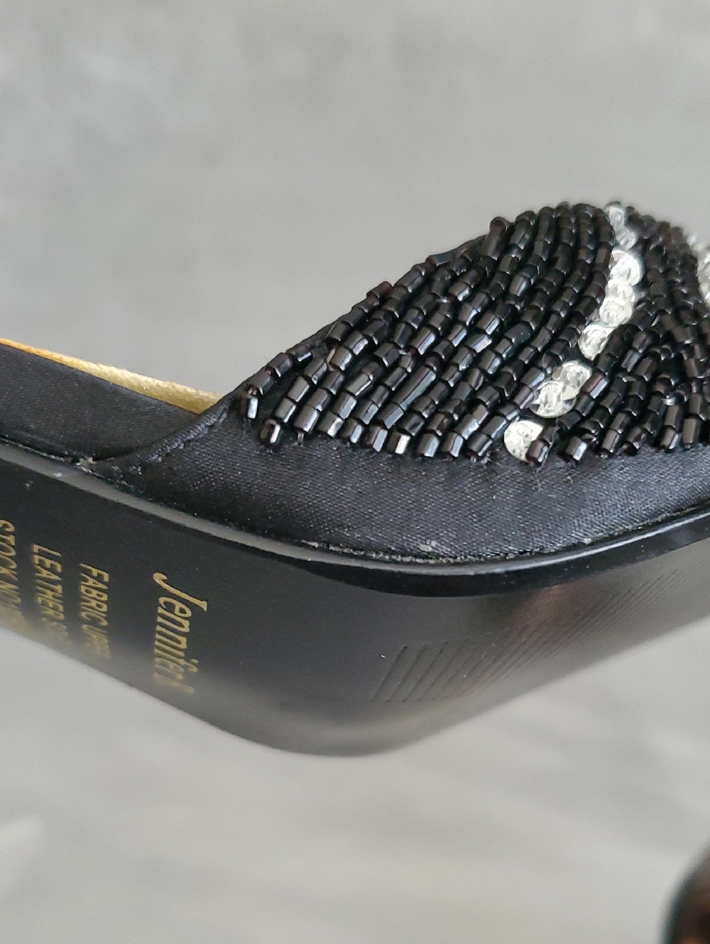 🆕️ JENNIFER B. Black Beaded Rhinestone Pointed Toe Ankle Strap Heels SIZE: 11W - Picture 8 of 12